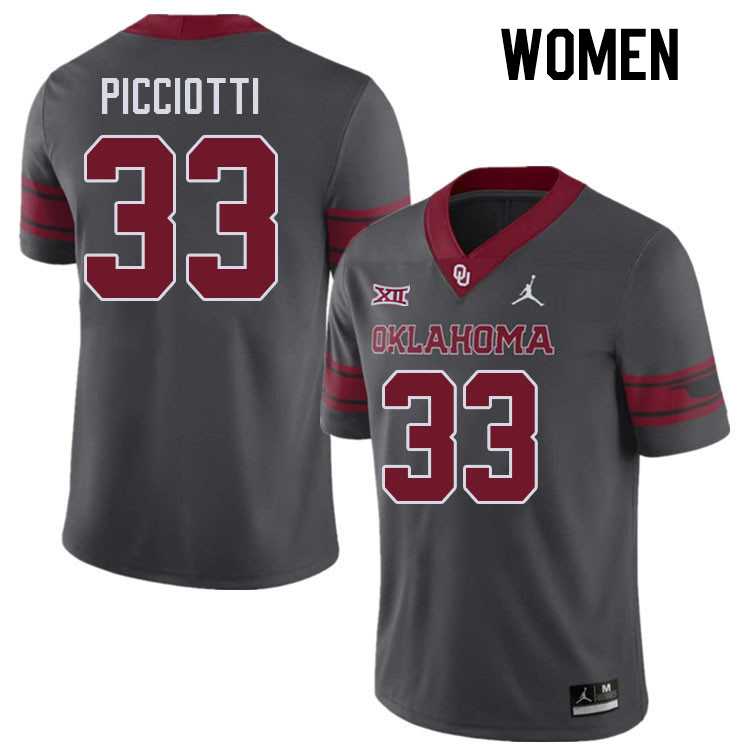 Women #33 Phil Picciotti Oklahoma Sooners College Football Jerseys Stitched-Charcoal